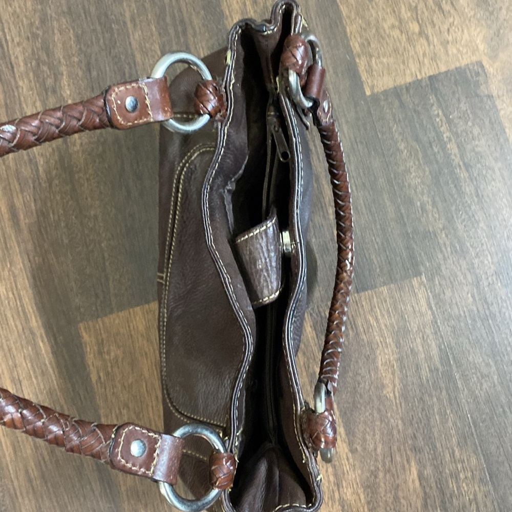 Fossil Vintage Dark Brown Braided Handles Shoulder Bag - Picture 15 of 16